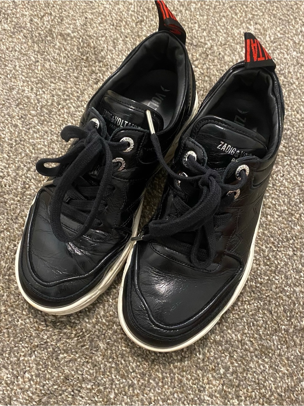 Zadig & Voltaire Women's Blaze Crush Leather Platform Sneakers black white 38